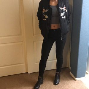 Oversized black jacket w/ flower detailing